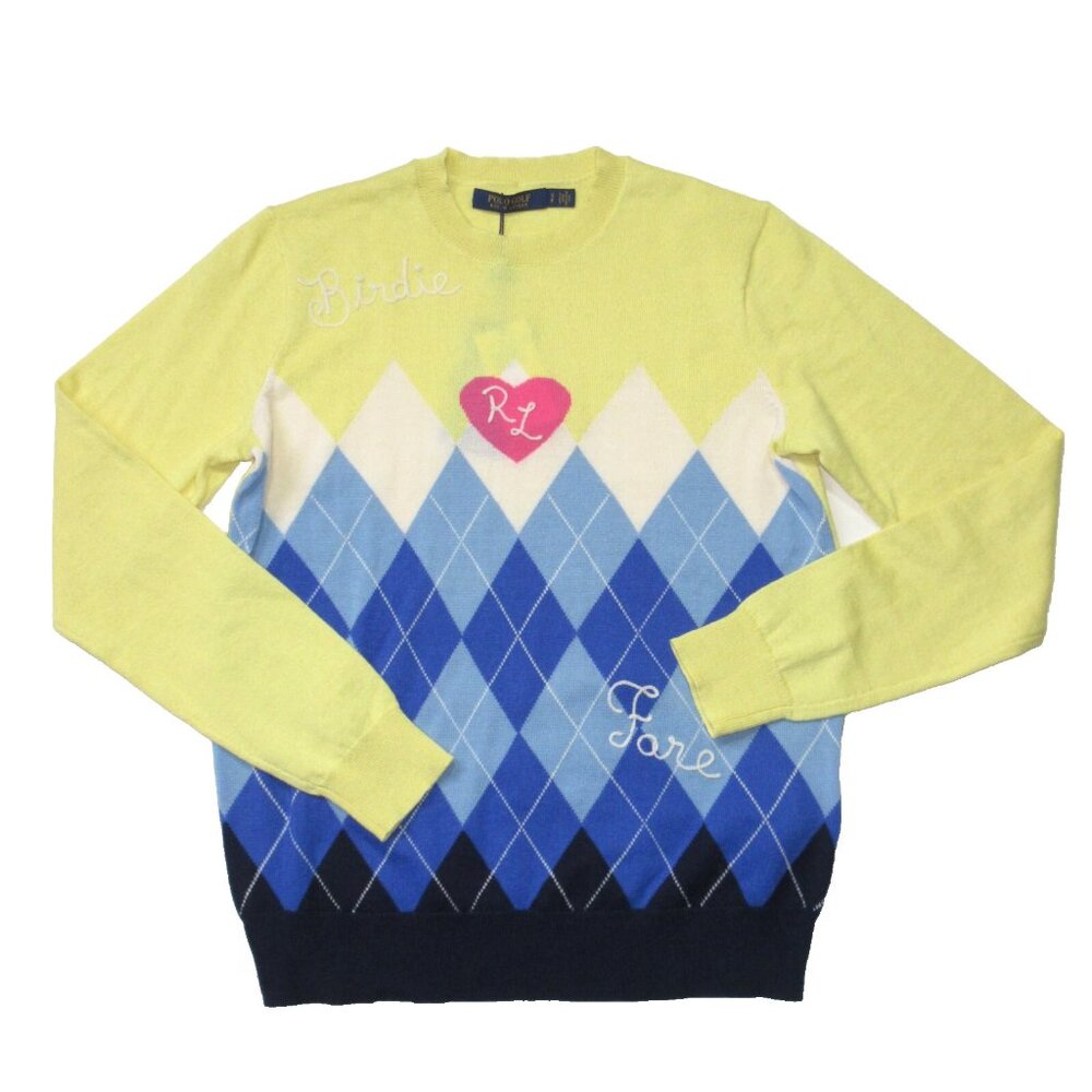 NWT Polo Ralph Lauren Golf Pullover in Yellow Argyle Cashmere-Blend Sweater S - Picture 4 of 9